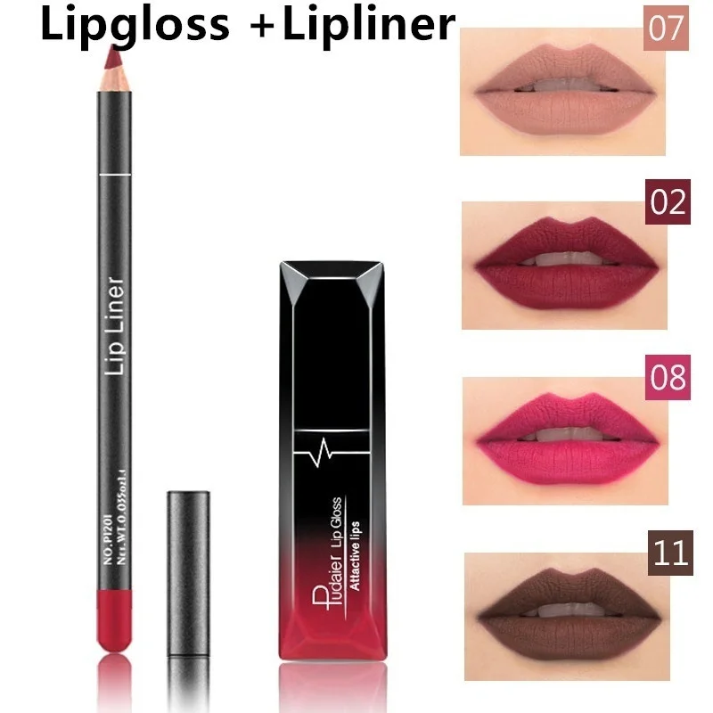 

Lipgloss and Lipliner Suits Fog Color Matte Non-stick Cup Fadeless Lipstick Makeup 12 colors