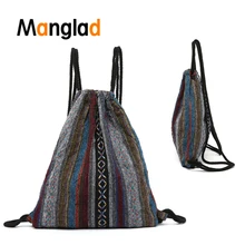 Vintage Canvas Drawstring Bags Knit Backpack Exquisite Shopping Sack Bags Printed School Bag Fashion Cute Rucksacks for Girls