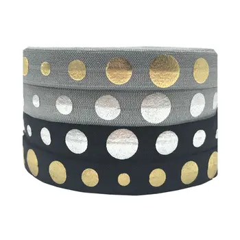 

10yards 16mm Gold Silver Larce Pollka Dot Print Fold Over Elastic FOE Webbing Sewing Party Gift Decoration Wholesale