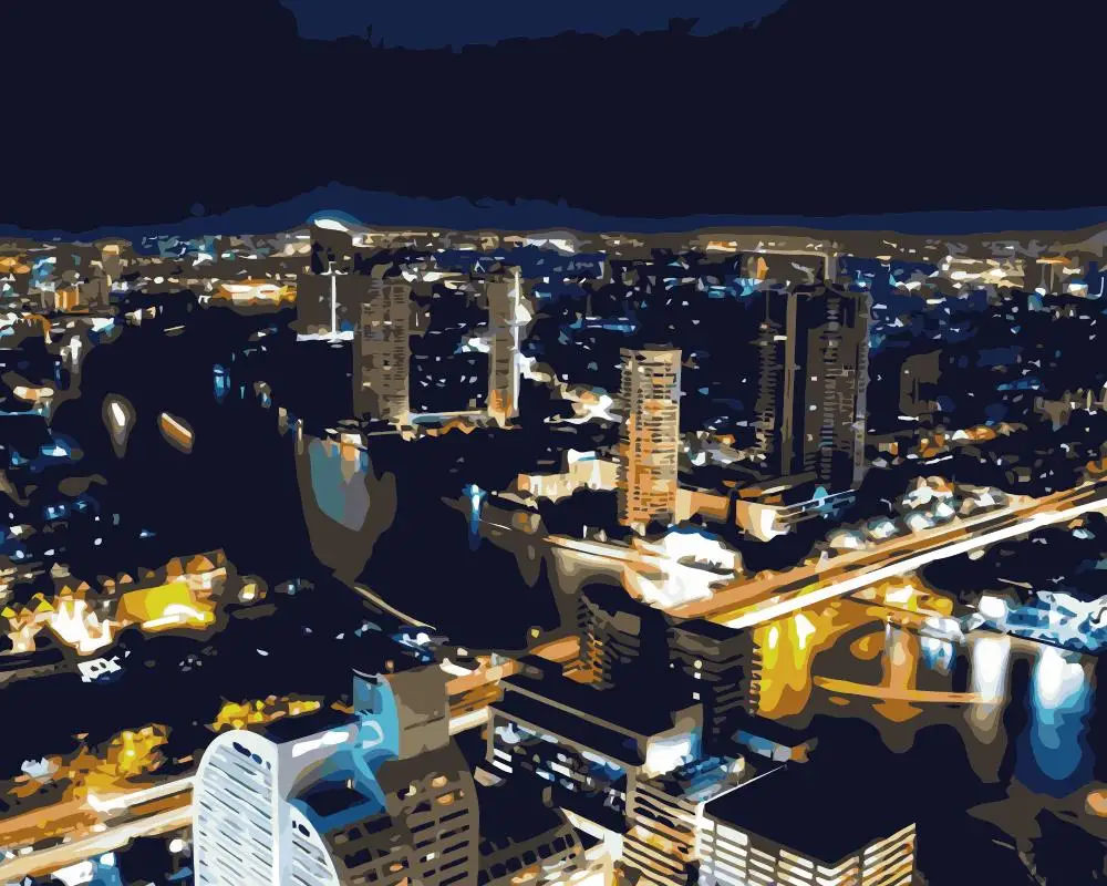 MaHuaf-j348 Thailand Bangkok skyscrapers  lights oil painting by numbers for home decor 