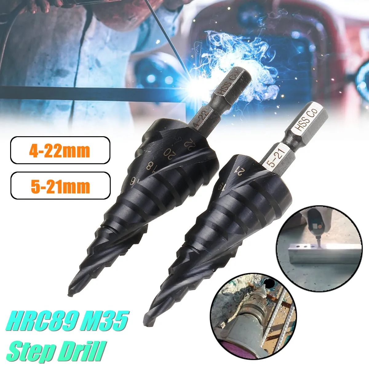 Drillpro HRC89 Broca escalonada con revestimiento AlTiN 3-12 mm HSS M35 Cortador de orificios de broca cónica escalonada de cobalto Drillpro HRC89 Broca escalonada con revestimiento AlTiN 3-12 mm HSS M35 Cortador de orificios de broca cónica escalonada de cobalto