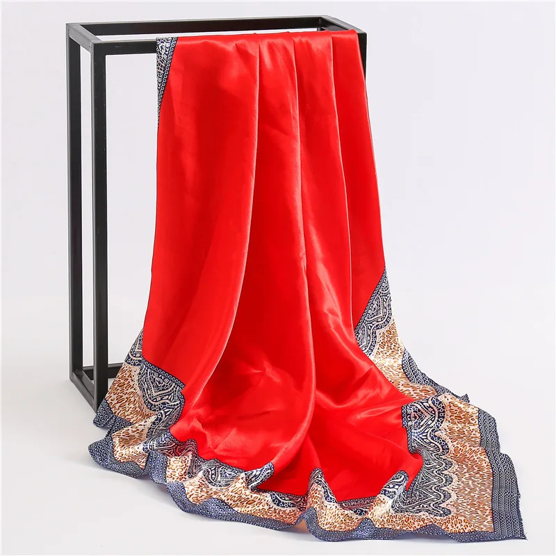 

2019 New Women's Square Silk Scarf Ladies Shawls and Wraps Soft Small Office Scarf Headband Hijabs Foulard Neckerchief 90*90cm