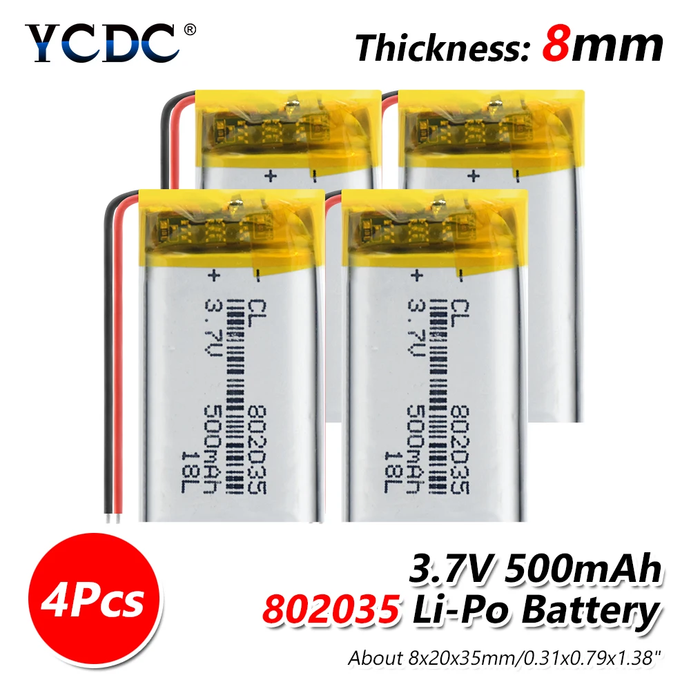 1/2/4 шт. 802035 3,7 v 500mah литий-полимерная батарея 3 7 Вольт ли бо ионным lipo аккумуляторные батареи для dvd gps навигации