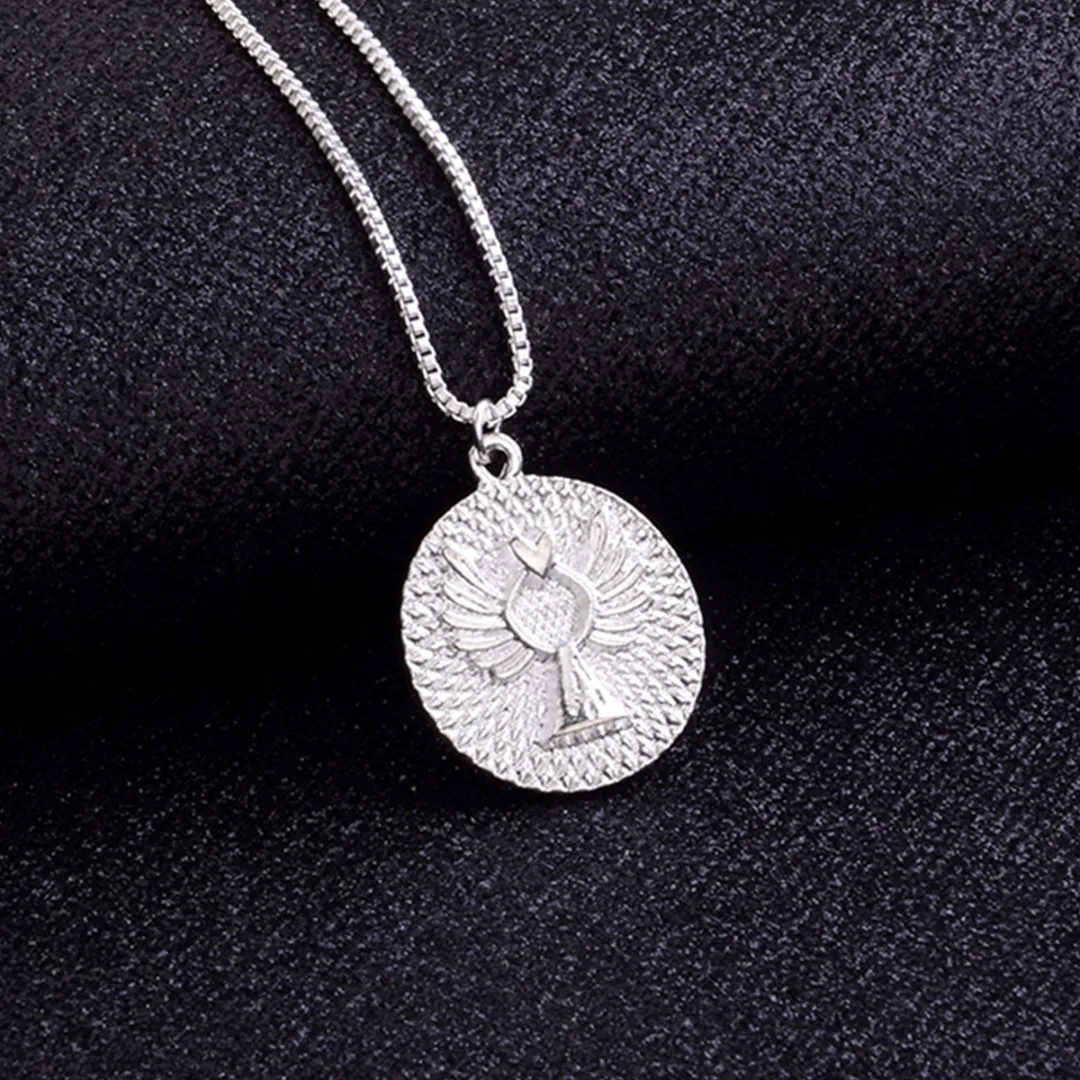 Shellhard Trendy Simple Elegant Silver/Gold Chain Metal Round Letter Angel Wing Pendant Necklace Punk Unique Jewelry Couple Gift