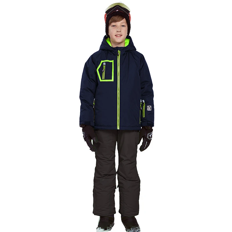 Детский лыжный комплект; Одежда для мальчиков; лыжные костюмы для сноуборда; Водонепроницаемая детская Лыжная куртка с капюшоном; теплая ветрозащитная куртка Terno Esqui - Цвет: black3