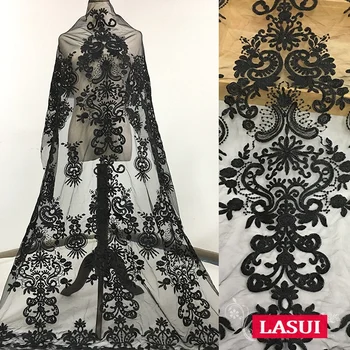 

LASUI Black,White 1 yards=1 piece X0511 DIY handmade Wedding dress cloth skirt Noble retro embroidered yarn lace fabric
