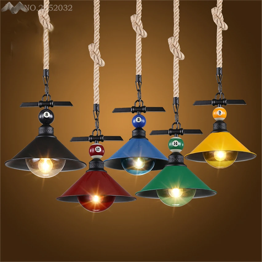 

American Loft Retro Color Snooker Pendant Lights Iron Pendant Lamp for Living Room Bedroom Restaurant Bar Home Lighting Fixtures