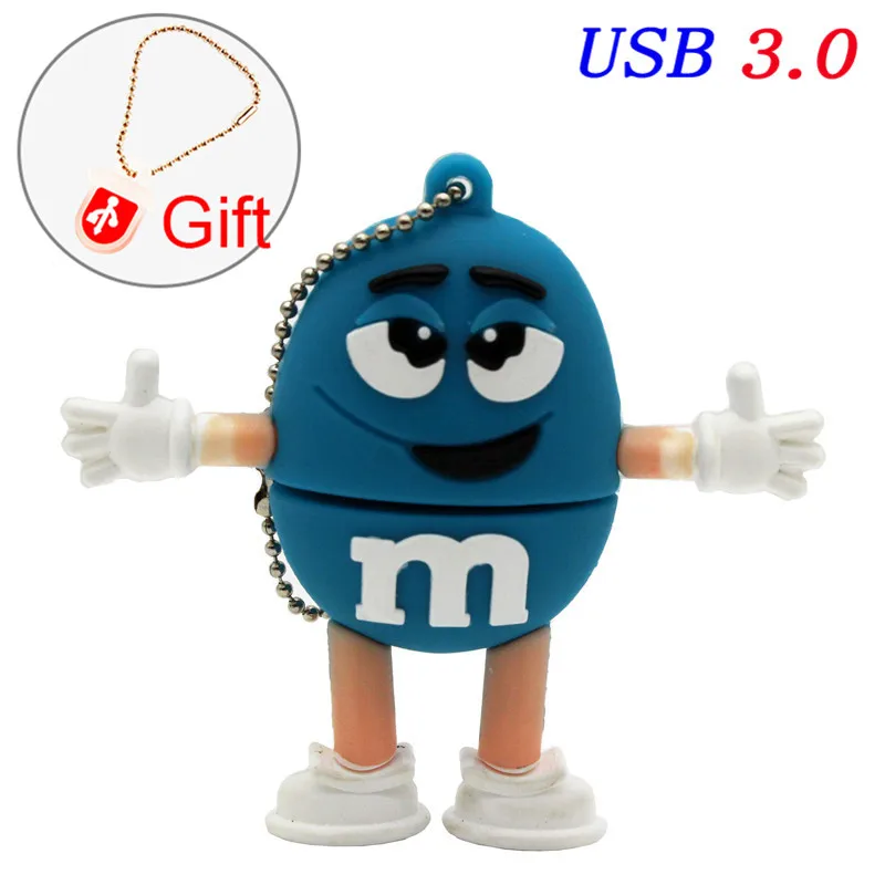 JASTER USB 3,0 милый мультяшный M& m's Chocolate M Bean 4 ГБ/8 ГБ/16 ГБ/32 ГБ/64 ГБ флеш-накопитель USB флешка карта памяти U диск - Цвет: Blue