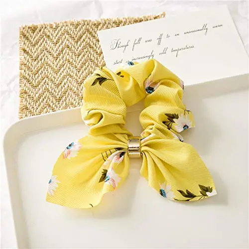 12 Pieces Women's Chiffon Flower Hair Scrunchies Hair Bow Chiffon Ponytail Holder Solid Colors Chiffon Hair Ties For girls teen