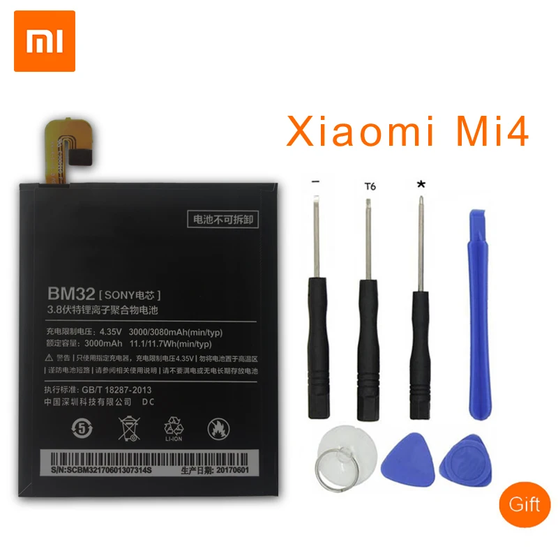 Xiao mi сменный аккумулятор BM32 для Xiaomi mi 4 M4 mi 4 новые аутентичные Аккумуляторы для мобильных телефонов 3080 мАч+ Инструменты