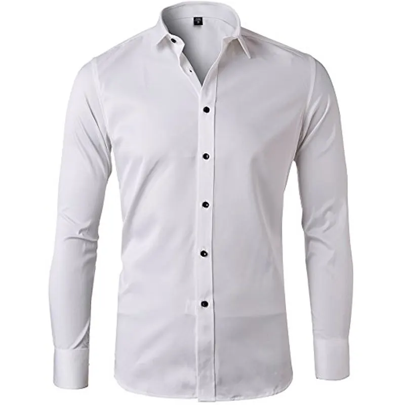 Men's Bamboo Fiber Dress Shirts 2018 New Solid Color Slim Fit Long