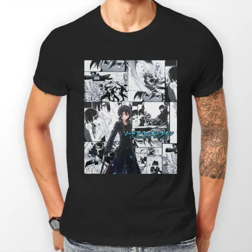 Sword Art Online Kirito Manga Strip Sao аниме унисекс модная Новая летняя Классическая однотонная