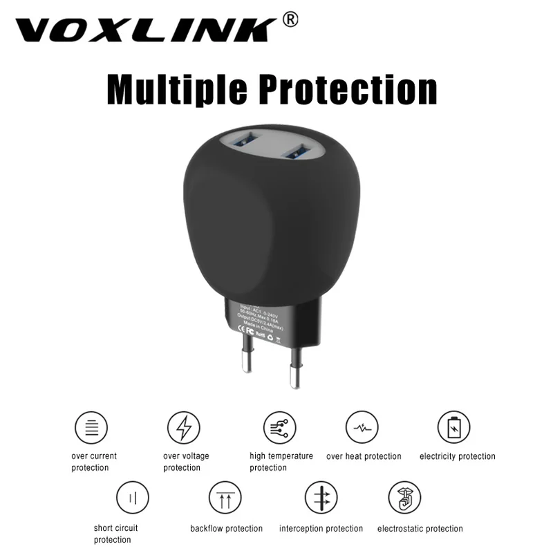 

VOXLINK 5V2.1A LED Touch Control Smart travel charger dual usb inductive Charging For iPhone Samsung Xiaomi Mobile Phone Charger