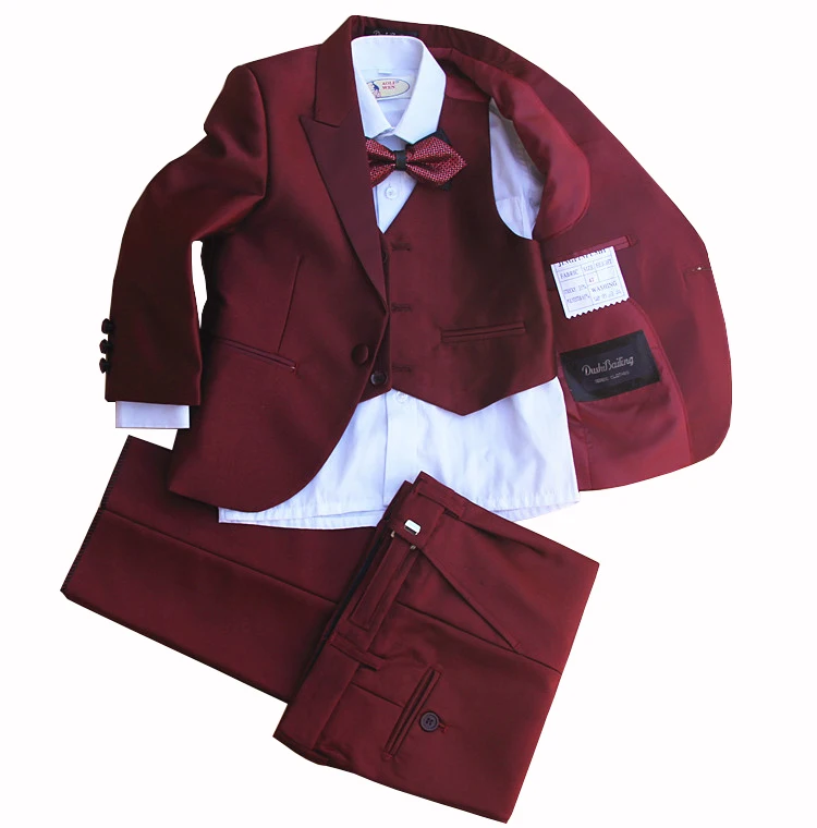 

High quality Children Formal Suit Jacket Wedding boys Dress Suit 4 Pieces set jacket+vest+pants +bow tie size 2years -12 years