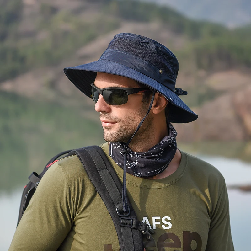Солнцезащитные шляпы для мужчин, складные с широкими полями, с защитой от ультрафиолета, летние шапки для женщин, для пешего туризма, рыбалки, сетки, дышащие, для улицы, солнцезащитные шляпы WH104 - Цвет: Navy