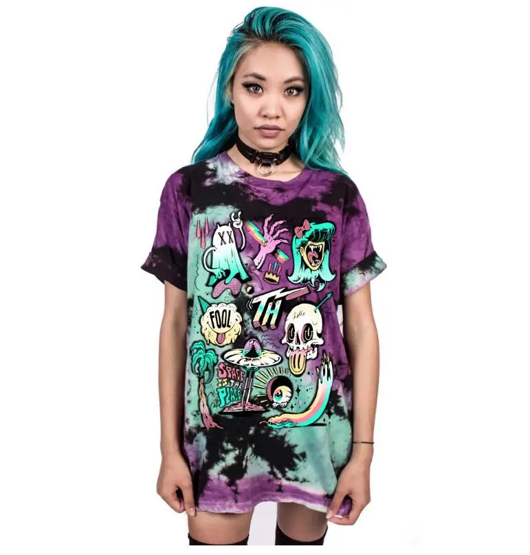 

JOYINPARTY with print skull female T-shirt punk rock plus Sizes O-neck for lovers Clothing European Style T-Shirts