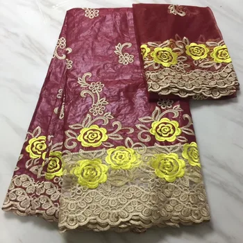 

2018 french lace fabric with beads bazin riche getzner dentelle tissu africain wine red gold lace embroidery fabric high quality