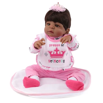 

23inch Full silicone reborn black skin Baby-Reborn girl Babies modeling Birthday Christmas Gift collectible doll toddler doll