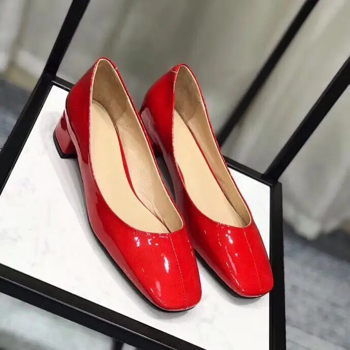 

Big sales round toe high heel women shoes genuine patent leather slip on shallow pumps four seasons causal shoes 2019
