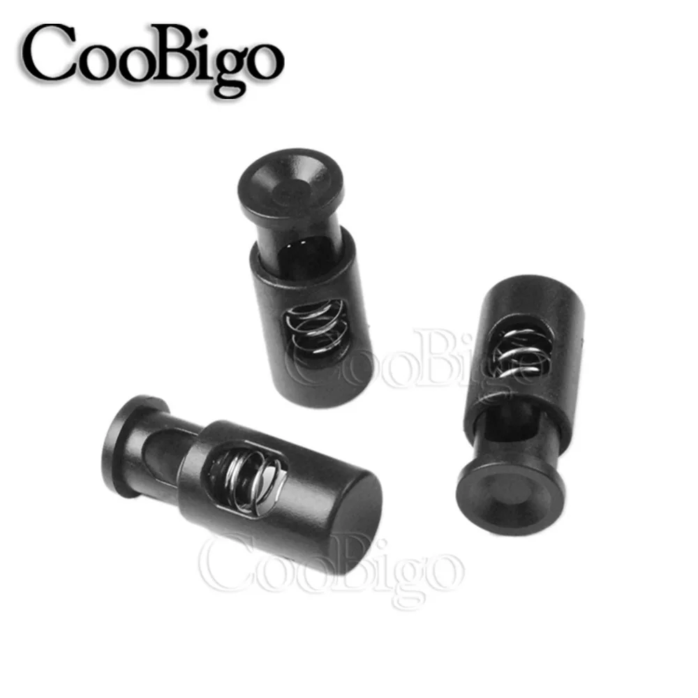 

5pcs Plastic Black Cylinder Barrel Cord Lock Stopper Spring Toggle Clip for Garment Shoelace Backpack Bag Accessories