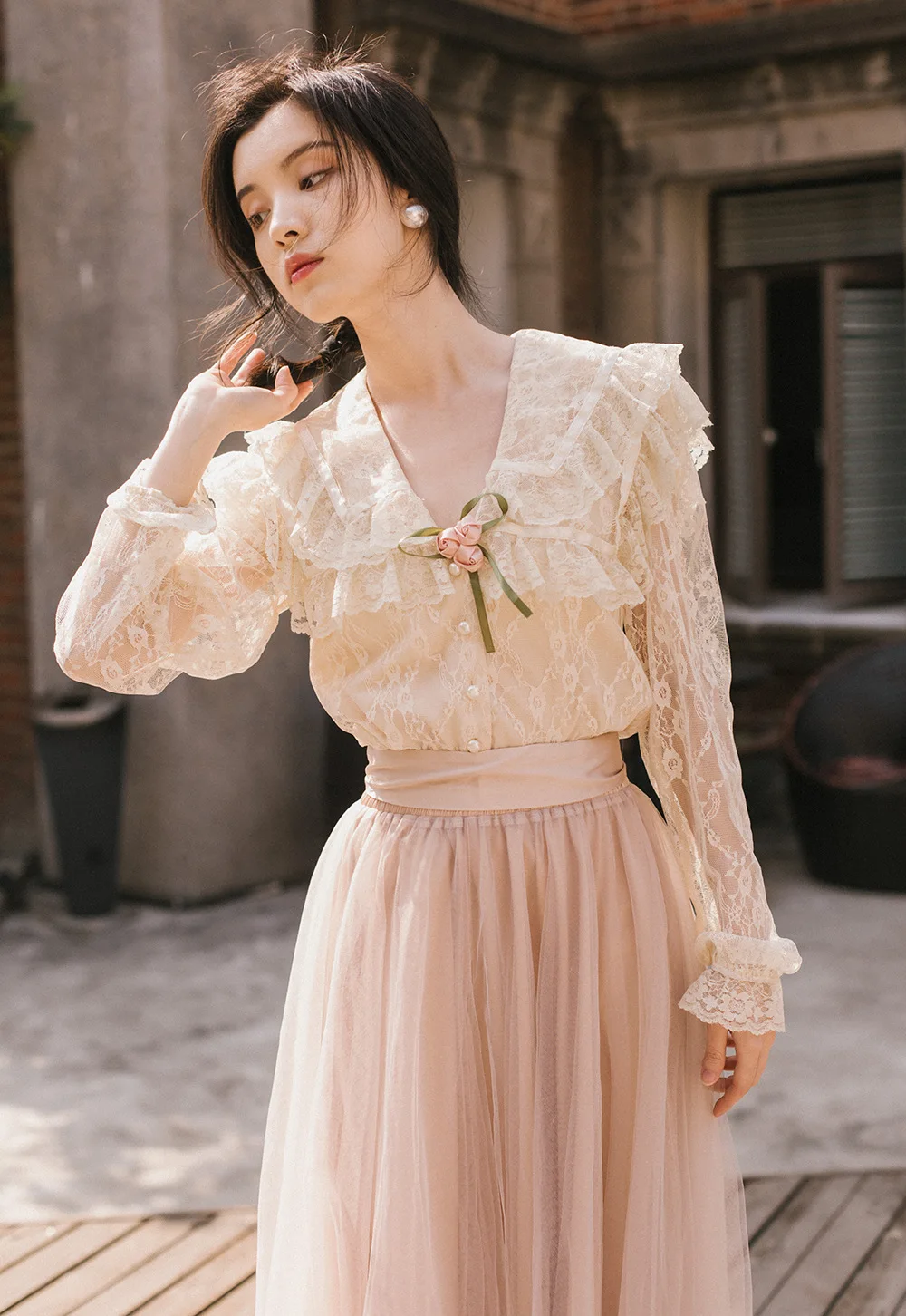 Unei женский костюм Виктория Французский Ретро очень изящный комплект из двух предметов белая кружевная рубашка+ розовая юбка Феи наборы