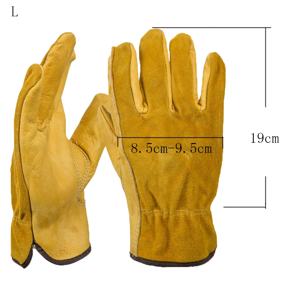 

1Pair Gold/Yellow Cowhide Men Biking Driver Gloves Security Protection Safety Workers Welding M/L/XL