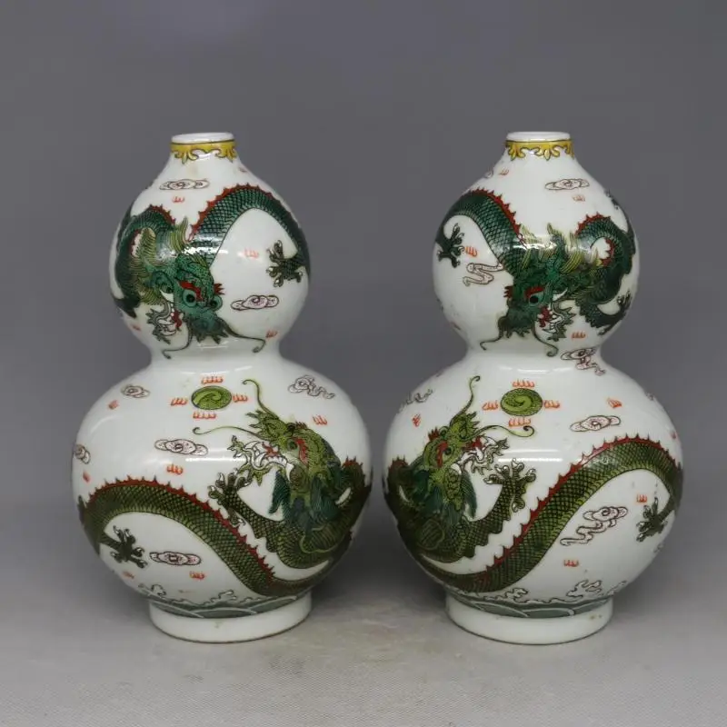 

4 Antique MingDynasty porcelain vase, Multicolored dragon gourd bottle ,Hand-painted crafts,Collection&Adornment,Free shipping