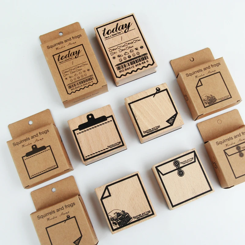 

5patterns square shape frame design wooden stamp scrapbooking DIY wood stamps notebook planner decoration