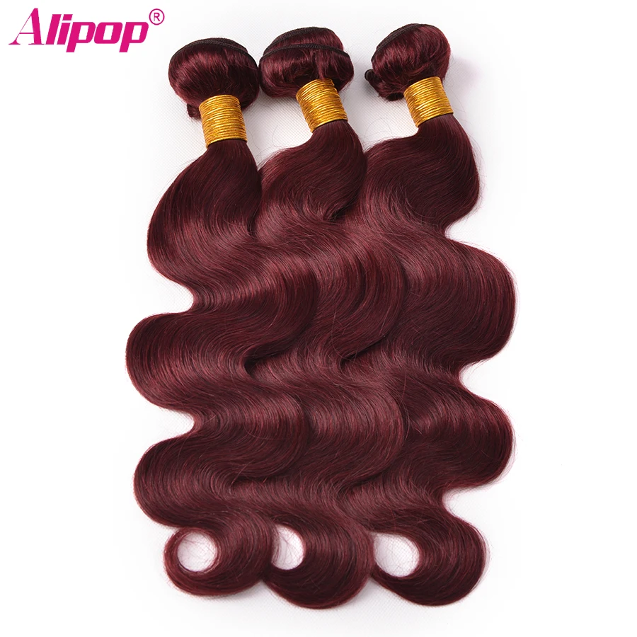 99JBurgundy Red Color Body Wave Bundles Brazilian Hair Colored Human Hair 3 Bundles Wet and Wavy Non Remy Human Hair ALIPOP (3)