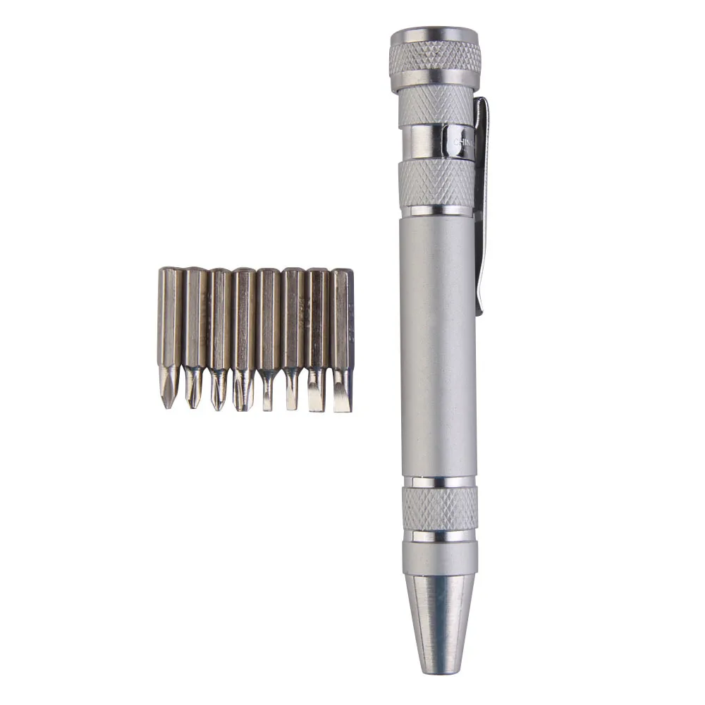 High Quality Convenient 8 in 1 Aluminum Precision Multi Tool Screw Driver Portable Tool Silver NG4S