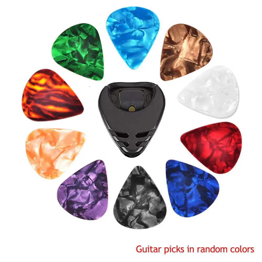 

10pcs Guitar Picks + Small Pick Holder Plastic Self Adhesive Storage Plectrum Case Guitarra Picks Box Guitar Part Accessories