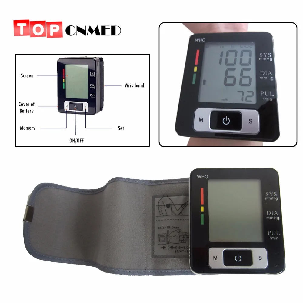 

High quality Digital Wrist fully Automatic Blood Pressure monitor Pulse monitor LCD display Sphygmomanometer + white Box