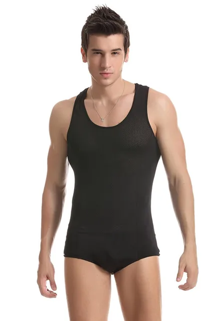 Male bodysuit sexy one piece underwear tight ultra thin transparent ...