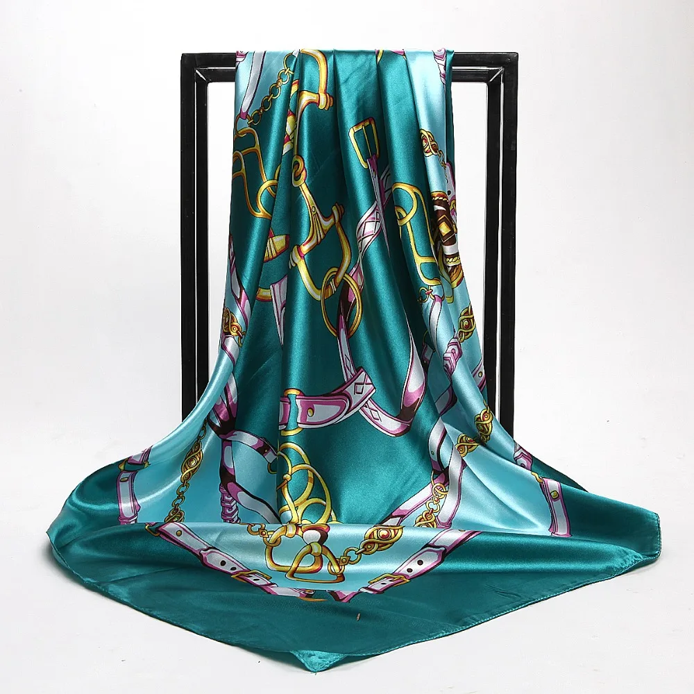 Летний женский шелковый шарф с принтом, атласные квадратные шарфы, женские роскошные дизайнерские шали 90*90 см, бандана, большой мусульманский хиджаб