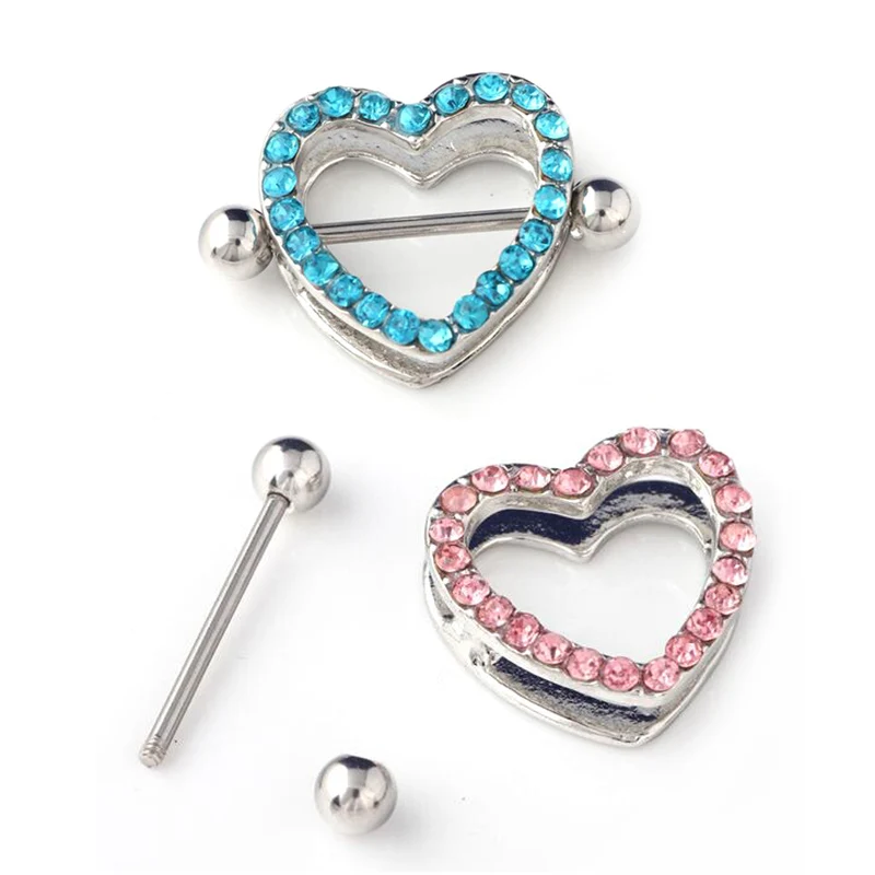ZLDYOU Fashion 14G Sexy Crystal Heart Rings Nipple Ring Barbell Body