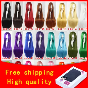 HSIU 100Cm Long Staight Cosplay Wig Heat Resistant Synthetic Hair Anime Party wigs 26 color Colourful 2