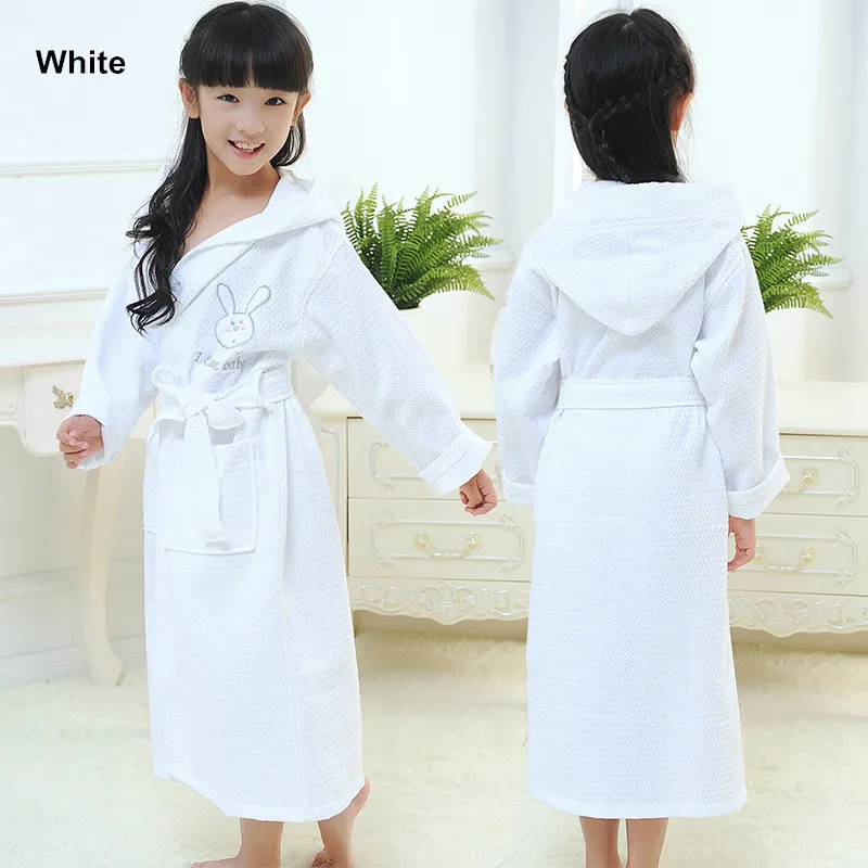 Child Bathrobe Sleepwear Robe Cotton Waffle  Roupao white