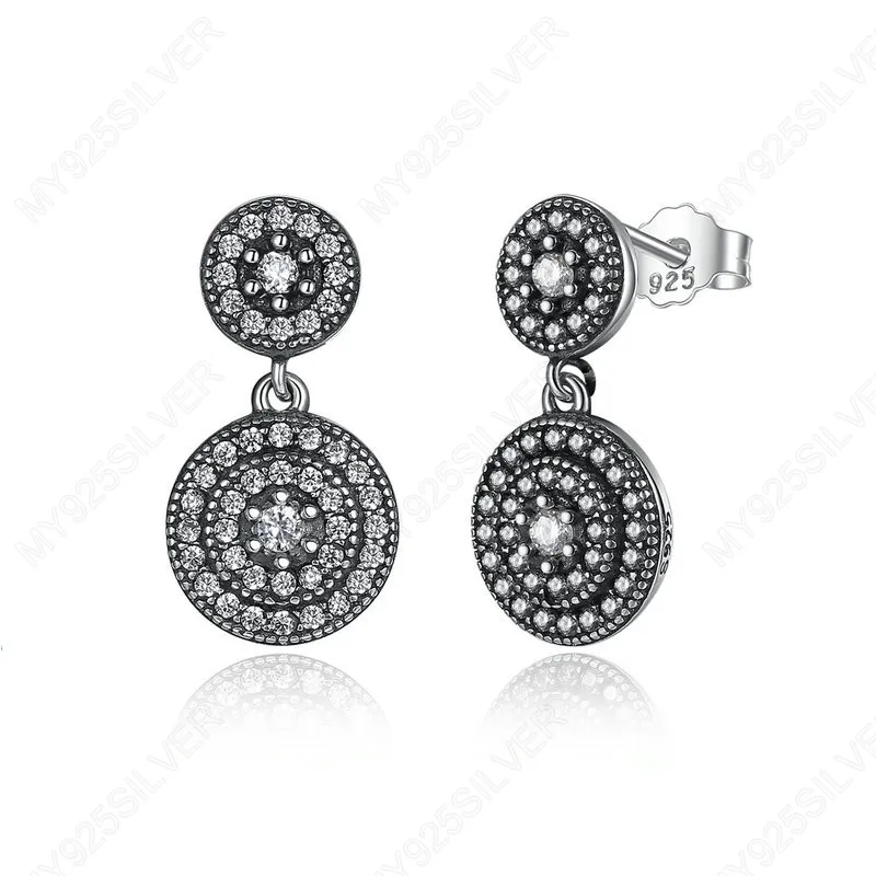 

Authentic 925 Sterling Silver Compatible with Pandora Radiant Elegance Clear CZ Drop Dangle Earrings Women Fashion Jewelry