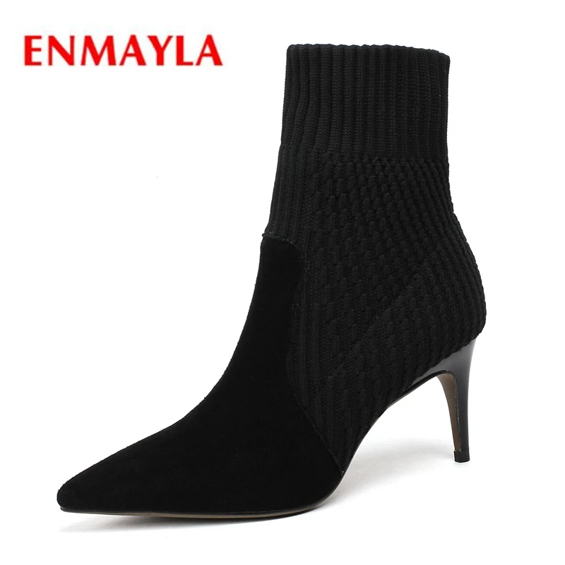 

ENMAYLA botines mujer 2018 Women kid suede pointed toe thin heel ankle boots lady high heel botas mujer Size 34-39 ZYL1220