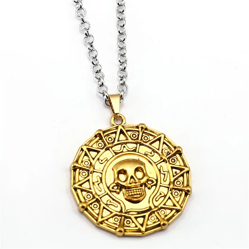 Ожерелье Пираты Карибы, ацтекская монета, подвеска, модная цепочка, ожерелье, дружба, подарок, ювелирные изделия, аксессуары - Окраска металла: jin