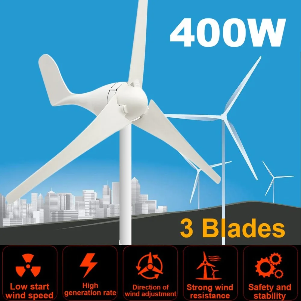 

(Ship From UK)S Shape 12/24V 400W Wind Turbine Universal Windmill Generator 3 Blades Wind Charger Controller Durable Home Power