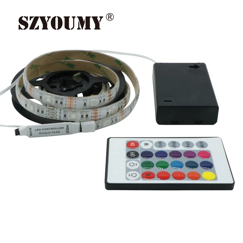 SZYOUMY Battery Powered LED Strip 5050 SMD 2M 1M 0.5M IP65 Waterproof Tape With Box RGB Light Coming 24 KEY | Лампы и освещение