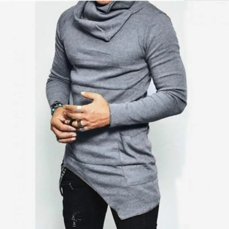 Мужские свитера с высокой горловиной необычный дизайн Топ Мужской свитер сплошной цвет мужской Повседневный свитер пуловер свитера для мужчин s - Цвет: Gray