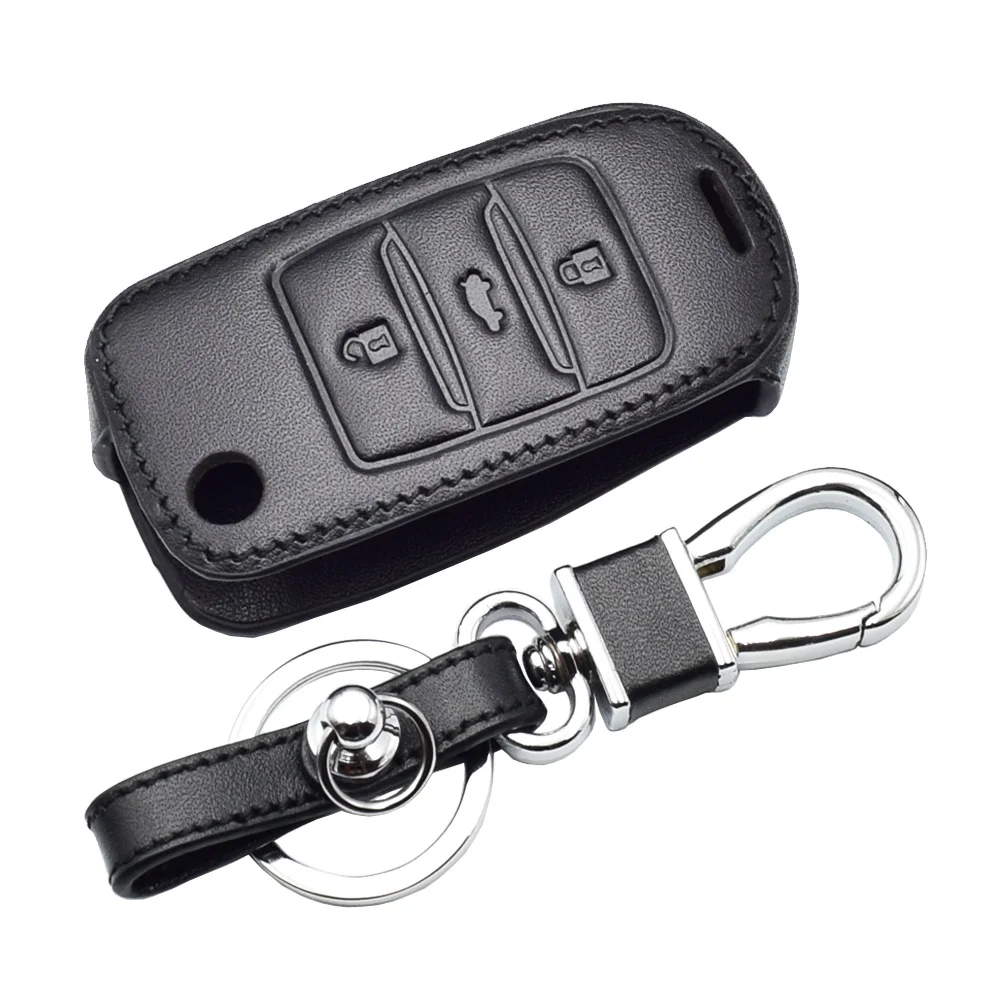 ATOBABI чехол для ключей автомобиля из натуральной кожи, флип-пульт дистанционного управления, брелок для ключей Changan CS75 EADO CS35 RAETON CS15 V3 V5 V7 - Название цвета: black line