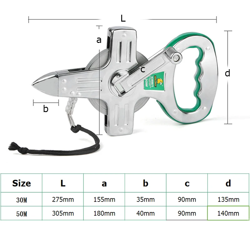 Beennex 30/50m Stainless Steel Retractable Reel Tape Measure Construction Surveying Tape Ruler 