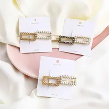 Элегантный перламутровый Кристалл геометрические двойные прямоугольные круглые заколки для волос шпилька модная свадебная помолвка головной убор ювелирные изделия для женщин