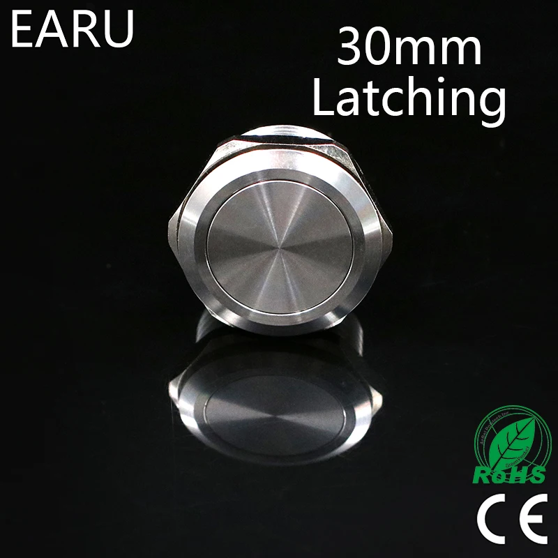

30mm Metal Stainless Steel Waterproof Latching Doorebll Bell Horn Push Button Switch Car Auto Engine Start PC Power Locking