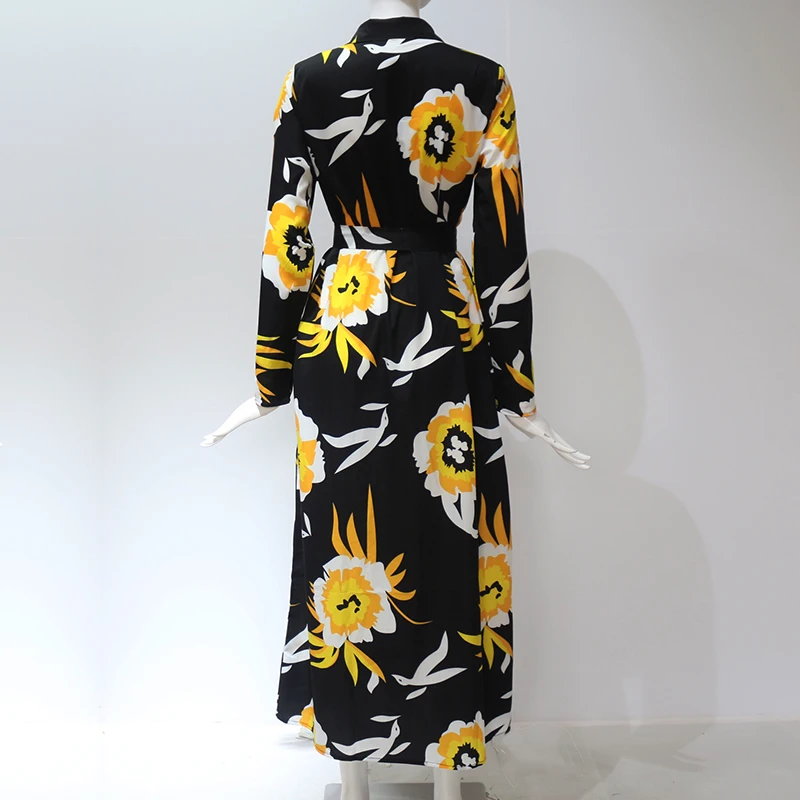 Aachoae Summer Long Dress Women Floral Print Boho Dress Long Sleeve Turn Down Collar Shirt Dress Ladies Casual Dresses Vestidos
