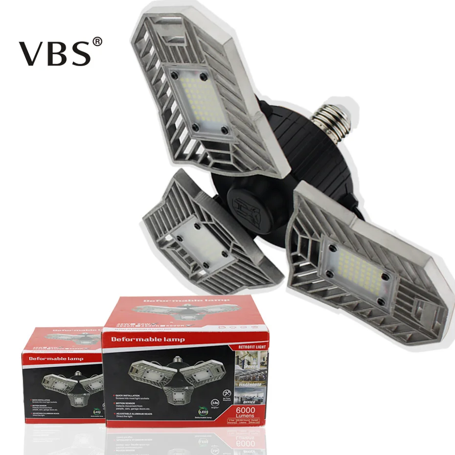 

E27 60W High Intensity 6000LM Led Deformable Lamp Indoor Led Light AC85-265V for Supermarket Studio Warehouse Mining Lamps
