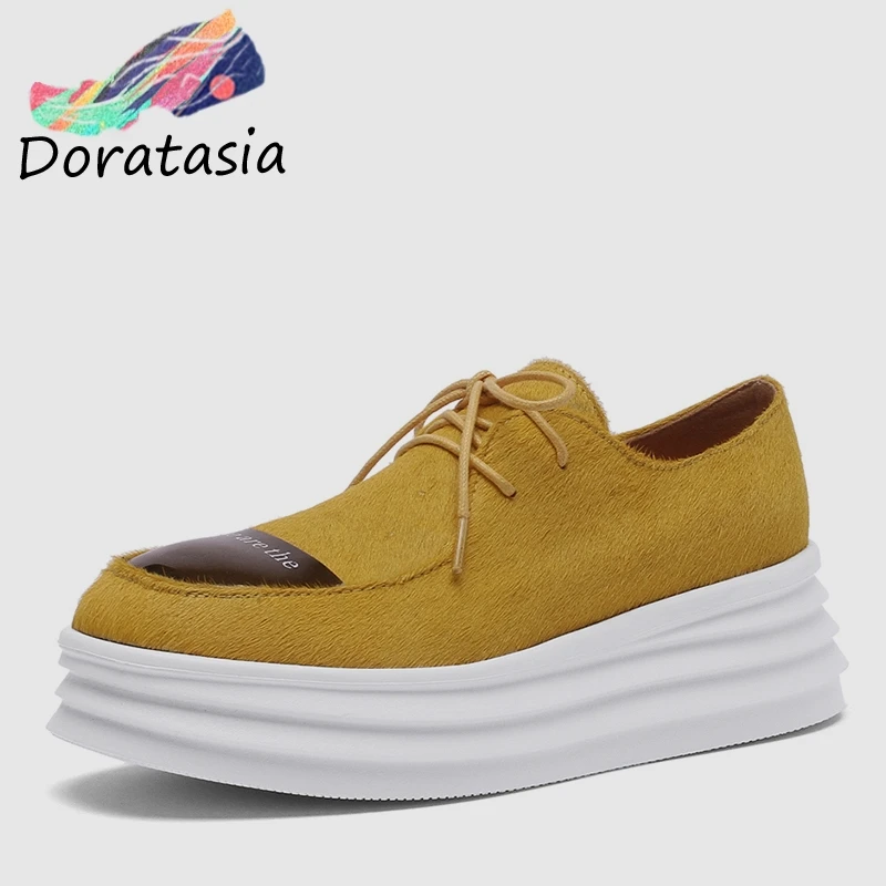 

DORATASIA Fashion New Women Patchwork Flat Platform Shoes Woman 2019 Spring Horsehair Thick Sole Shoes Woman lace-up Sneakers